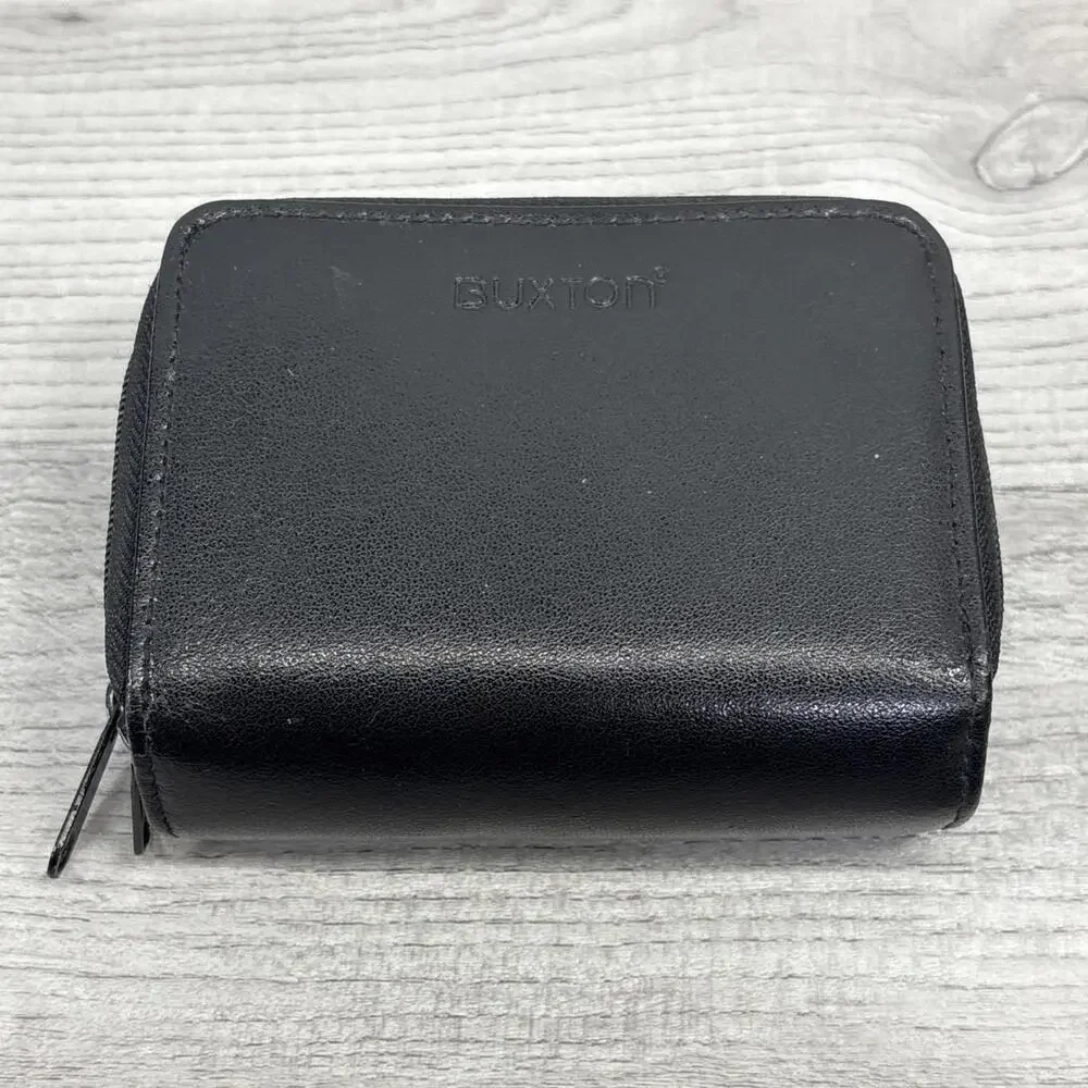 Buxton Genuine Leather Wizard Accordion Wallet Double Zip Around Coin ID NEW